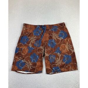 Crazy Shirts Board Shorts Mens 40 Brown Blue Hawaiian Hibiscus Swim Trunks Surf